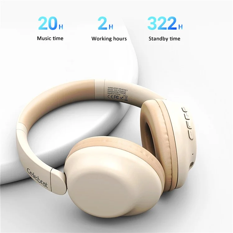 CELEBRAT A32 Over Ear Headphones Deep Bass Stereo Surround Sound Wireless Headset - Light Yellow