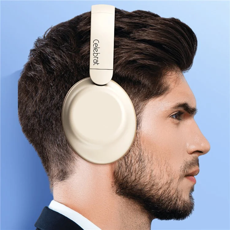 CELEBRAT A32 Over Ear Headphones Deep Bass Stereo Surround Sound Wireless Headset - Light Yellow