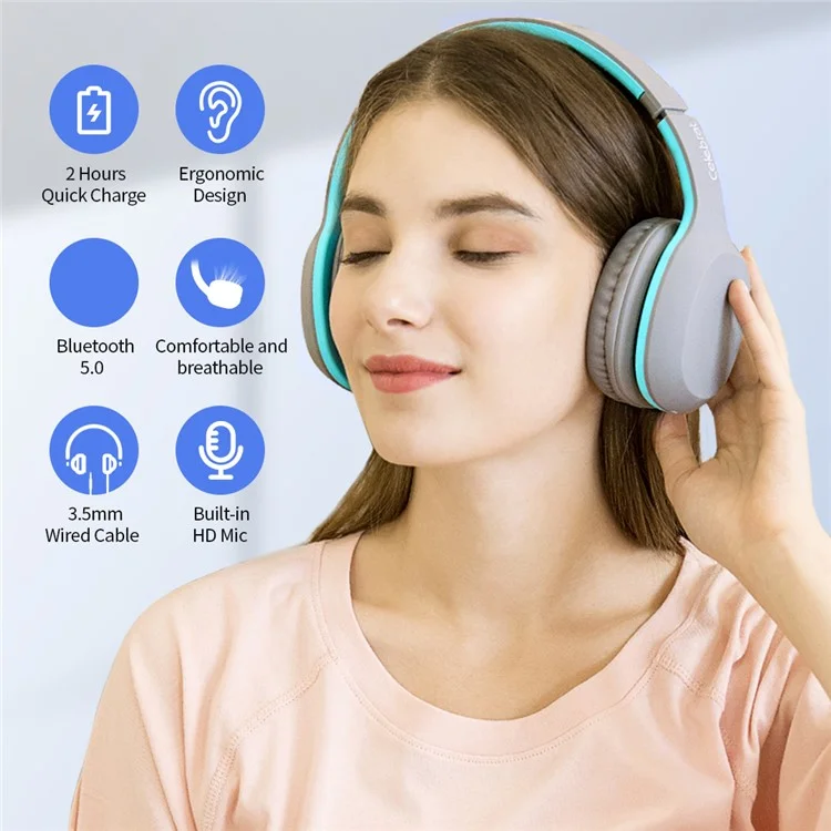 CELEBRAT A18 Bluetooth-compatible Headset Bass Binaural Earphone High Sound Quality Wireless 5.0 Headphones - Blue