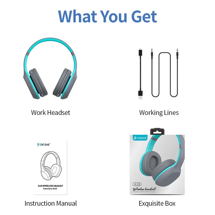 CELEBRAT A18 Bluetooth-compatible Headset Bass Binaural Earphone High Sound Quality Wireless 5.0 Headphones - Blue