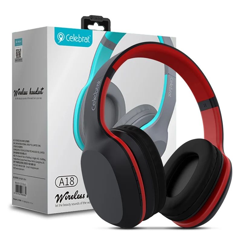 CELEBRAT A18 Auscultadores Bluetooth Qualidade de Som Puro Bass Auscultadores Estéreo Sem Fios 5.0 - Vermelho