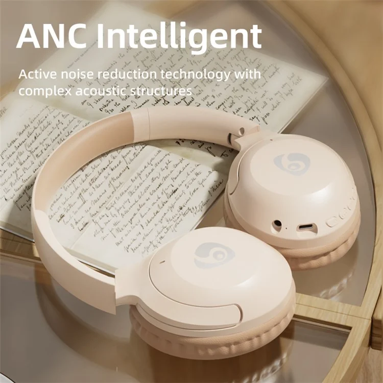 OVLENG FF92 Folding Over-Ear Wireless Bluetooth-compatible Headphone ANC 3D Stereo Sound Headset - Beige