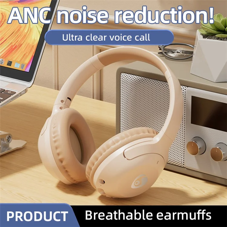 OVLENG FF92 Folding Over-Ear Wireless Bluetooth-compatible Headphone ANC 3D Stereo Sound Headset - Beige