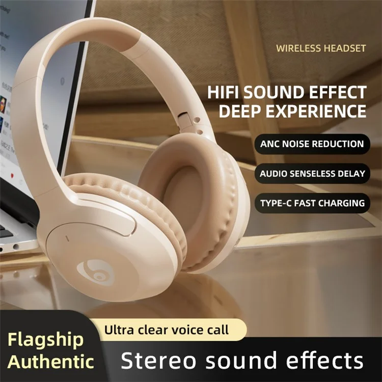 OVLENG FF92 Folding Over-Ear Wireless Bluetooth-compatible Headphone ANC 3D Stereo Sound Headset - Beige