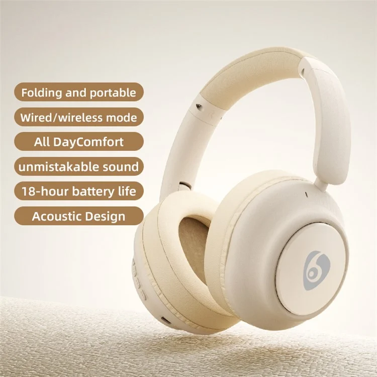 OVLENG FF93 Wireless Bluetooth-compatible Headphone Over-Ear Music Earphone Folding HiFi Stereo Sound Headset - Beige