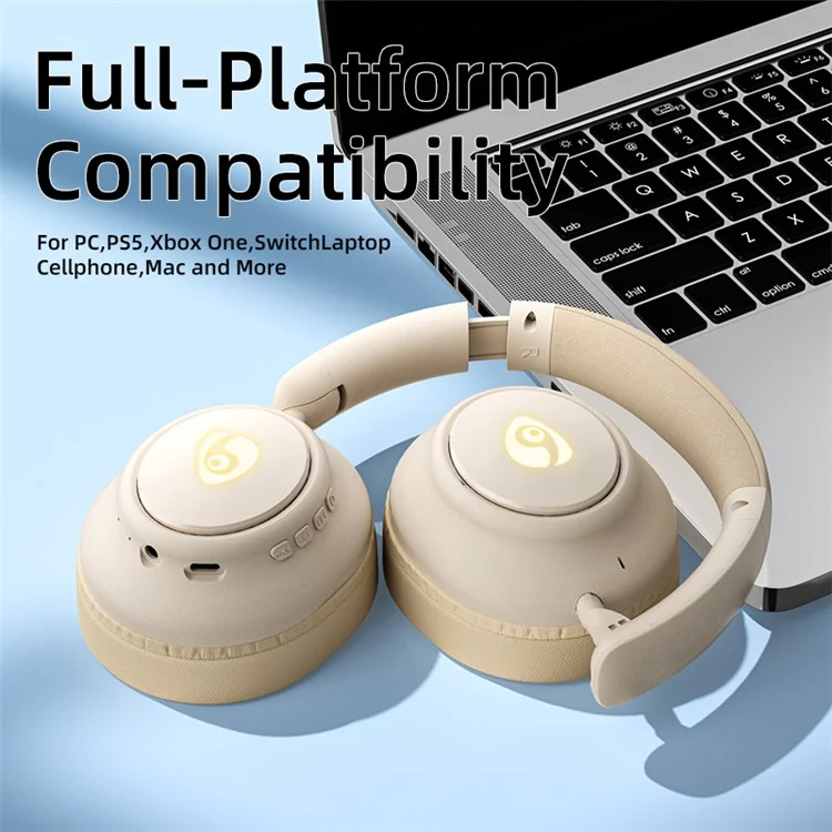 OVLENG FF93 Wireless Bluetooth-compatible Headphone Over-Ear Music Earphone Folding HiFi Stereo Sound Headset - Beige
