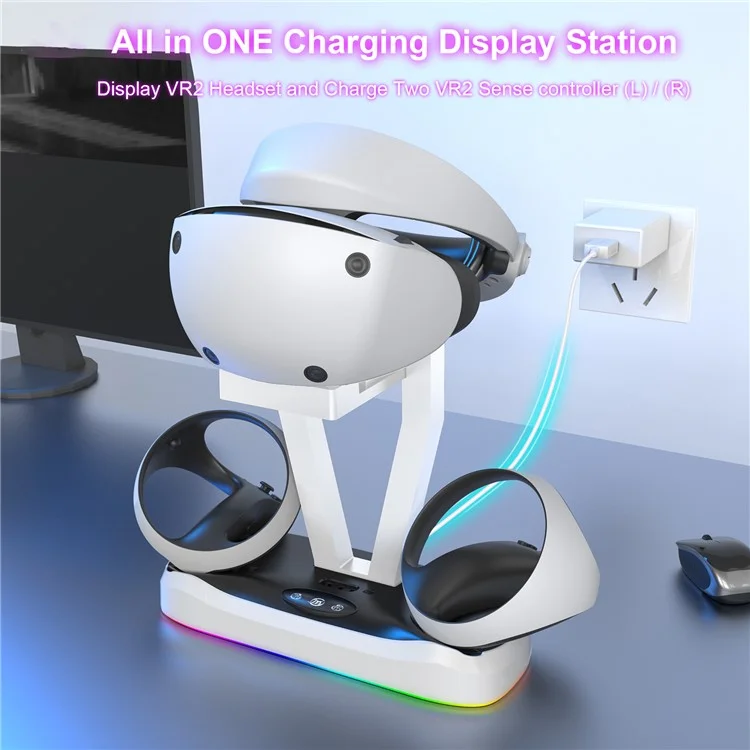 JYS P5155 For PS VR2 Charging Stand with Display Light Handle Charging Base with Glasses Holder