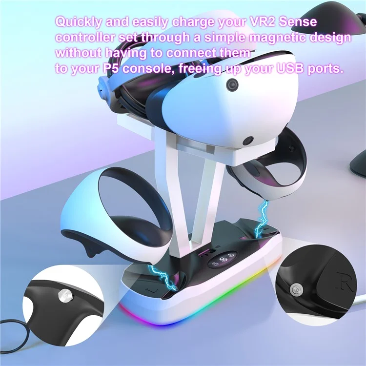 JYS P5155 For PS VR2 Charging Stand with Display Light Handle Charging Base with Glasses Holder