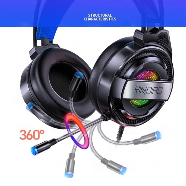 Auriculares de juego con iluminación LED YINDIAO Q3 con USB + doble AUX de 3,5 mm con cable - Negro