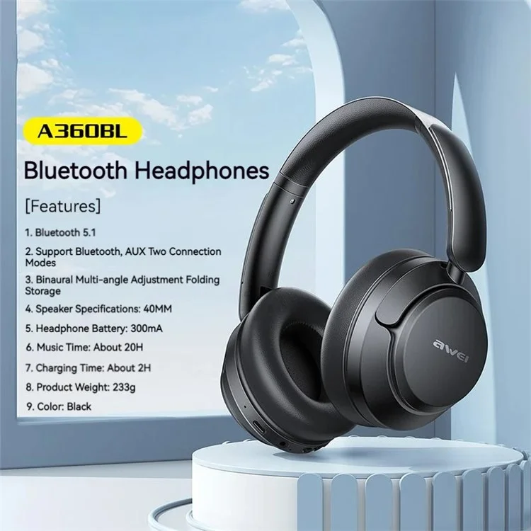 AWEI A360BL Wireless Gaming Headset with Mic, HiFi Stereo Low Latency Bluetooth-compatible Headphone