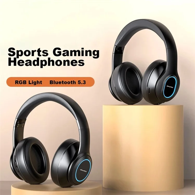 AWEI A300BL Bluetooth-compatible 5.3 Wireless Headphones Sports RGB Gaming Headset with Mic