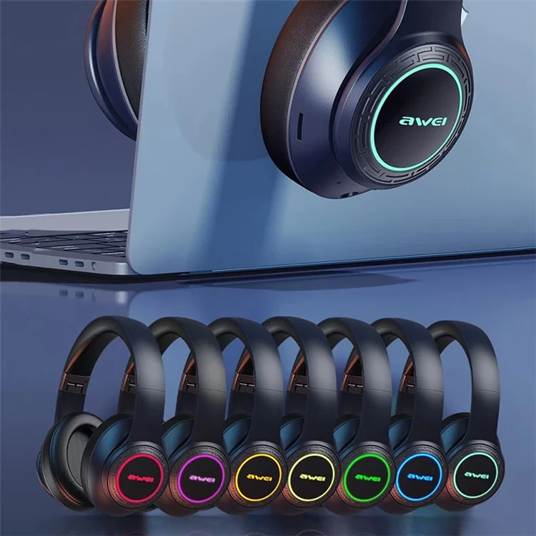 AWEI A300BL Bluetooth-compatible 5.3 Wireless Headphones Sports RGB Gaming Headset with Mic