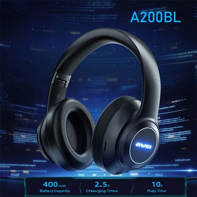AWEI A200BL Fone de Ouvido Sem Fio RGB Light Bluetooth 5.3 Gaming