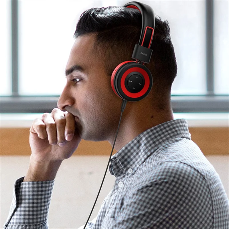 CELEBRAT A4 Foldable Over-Ear Wired Headphone Wireless Bluetooth-compatible Gaming Headset - Red