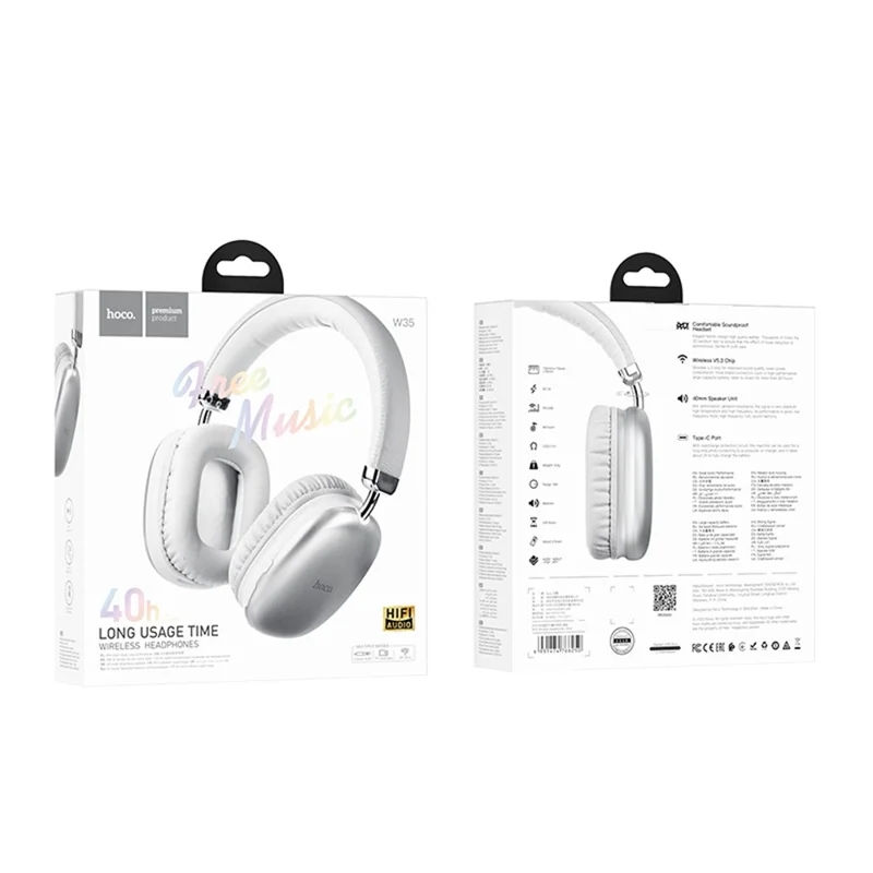 HOCO W35 Wireless Headphones Over Ear Bluetooth-compatible  5.3 Headset - Silver