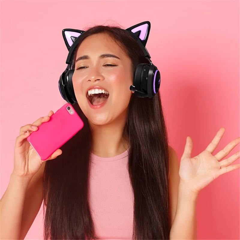 SOMIC GS510 Cat Ear Style Bluetooth-compatible Gaming Headset LED Light Wireless Headphone - Black