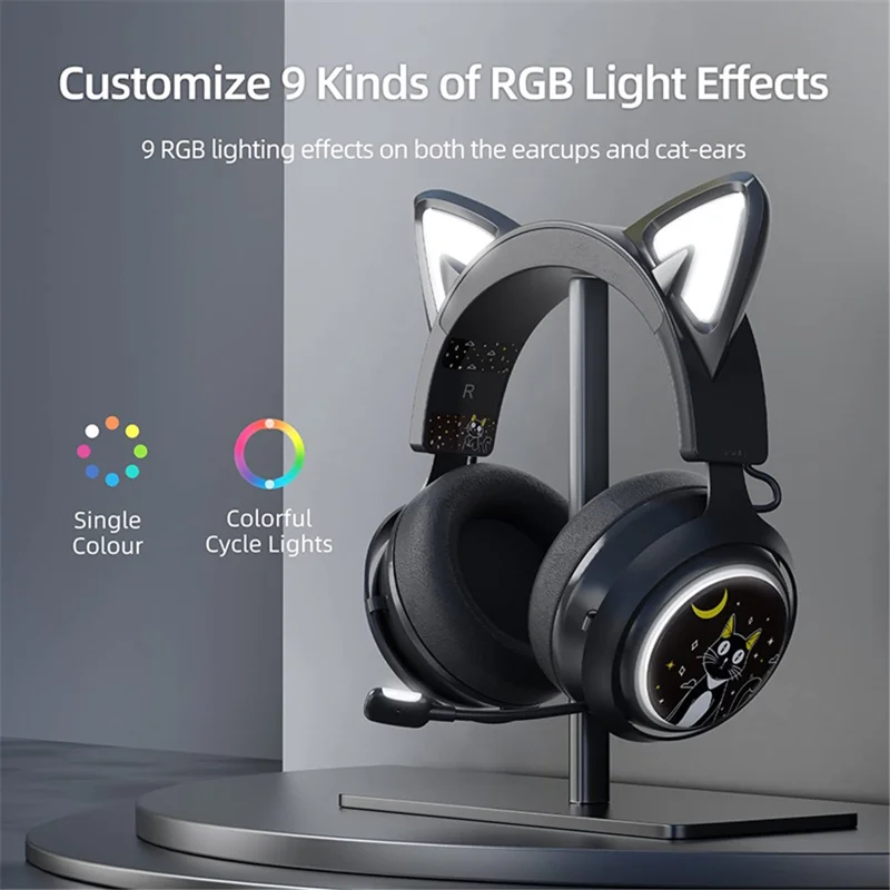 SOMIC GS510 Cat Ear Style Bluetooth-compatible Gaming Headset LED Light Wireless Headphone - Black