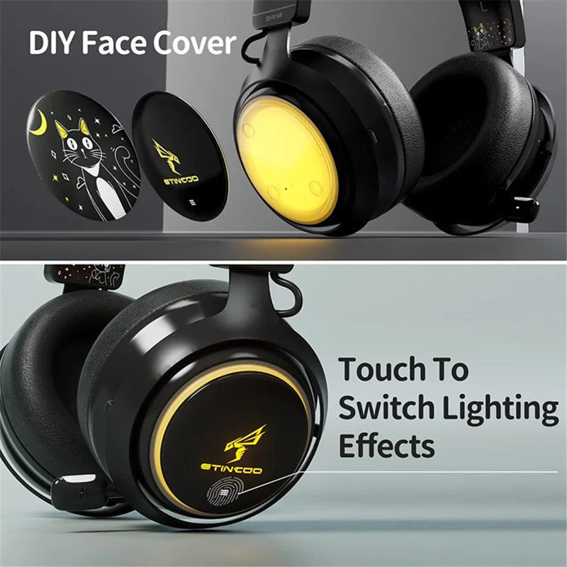 SOMIC GS510 Cat Ear Style Bluetooth-compatible Gaming Headset LED Light Wireless Headphone - Black