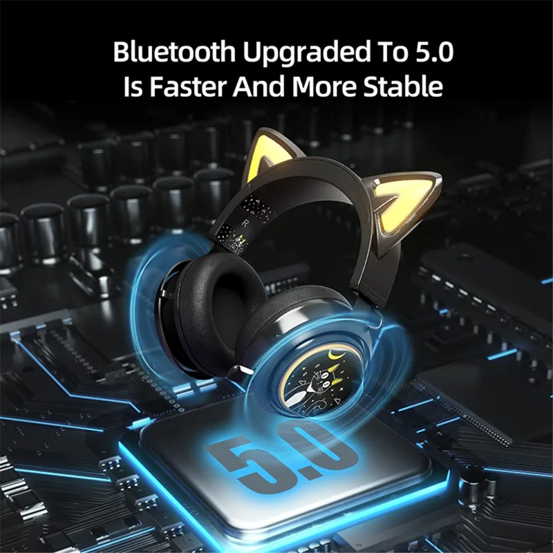 SOMIC GS510 Cat Ear Style Bluetooth-compatible Gaming Headset LED Light Wireless Headphone - Black