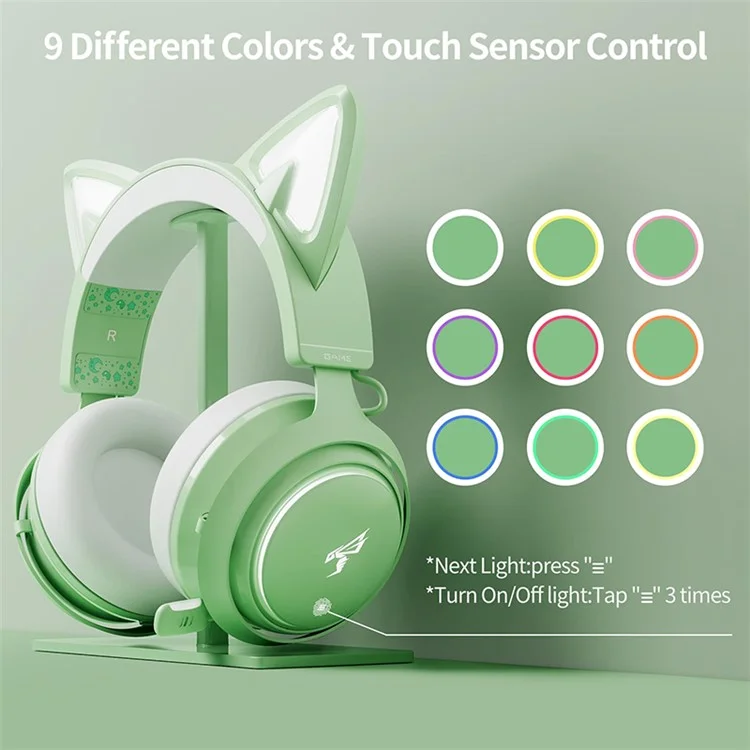 SOMIC GS510 Cat Ear Style Bluetooth-compatible Gaming Headset LED Light Wireless Headphone - Green