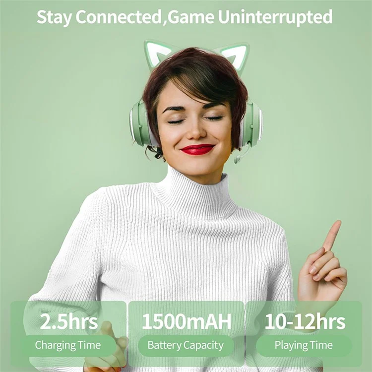 SOMIC GS510 Cat Ear Style Bluetooth-compatible Gaming Headset LED Light Wireless Headphone - Green