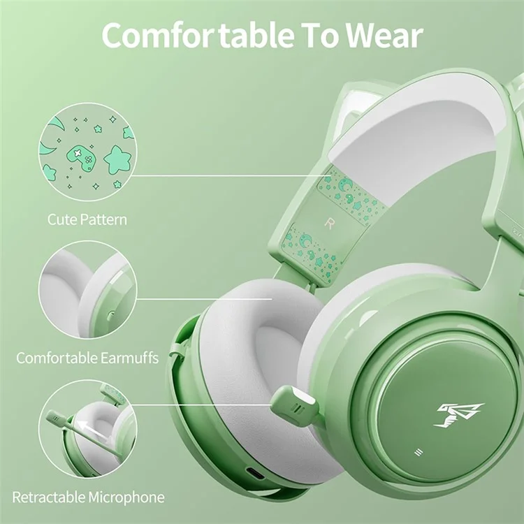 SOMIC GS510 Cat Ear Style Bluetooth-compatible Gaming Headset LED Light Wireless Headphone - Green