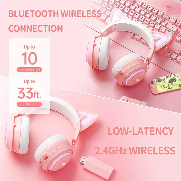 SOMIC GS510 Bluetooth-compatible / 2.4Ghz / 3.5mm Wired 3-Mode Gaming Headset with RGB Lights - Pink