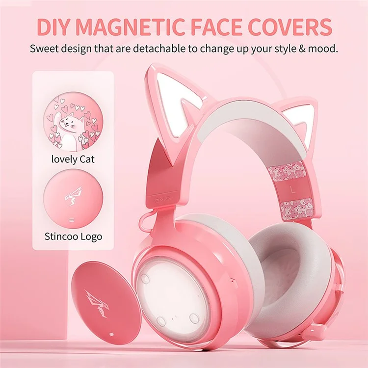 SOMIC GS510 Bluetooth-compatible / 2.4Ghz / 3.5mm Wired 3-Mode Gaming Headset with RGB Lights - Pink