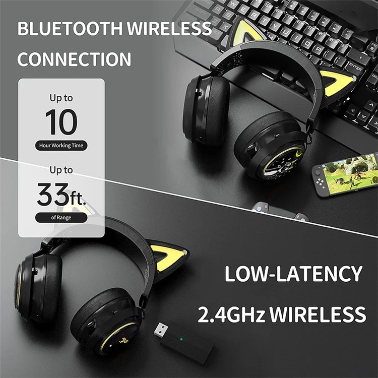 Somic GS510 Bluetooth / 2,4 Ghz / Fone de Ouvido de 3 Modos Com Fio Com Luzes Com Luzes RGB Com Luzes RGB - Preto