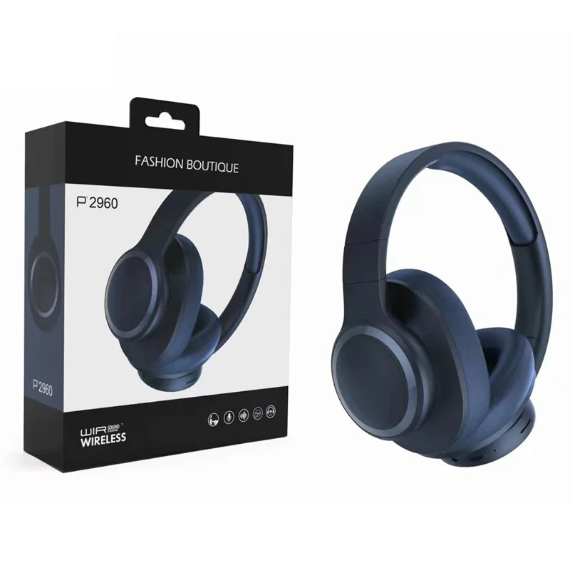 P2960 Wireless Bluetooth-compatible Headphones HiFi 3D Pad Foldable Over-Ear Headset - Dark Blue