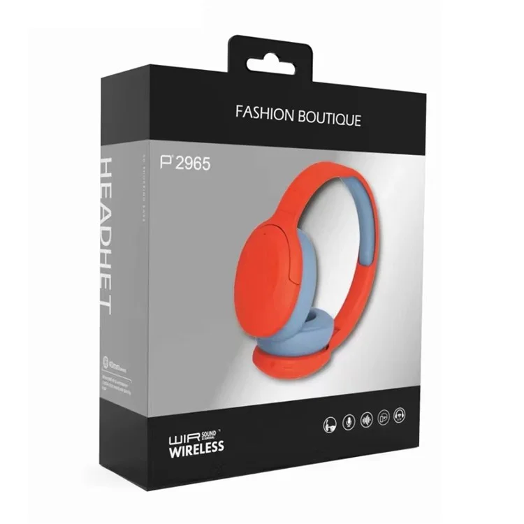 P2965 Over-Ear Wireless Bluetooth-compatible Headset Bass Effect Headphones Support TF Card - Orange