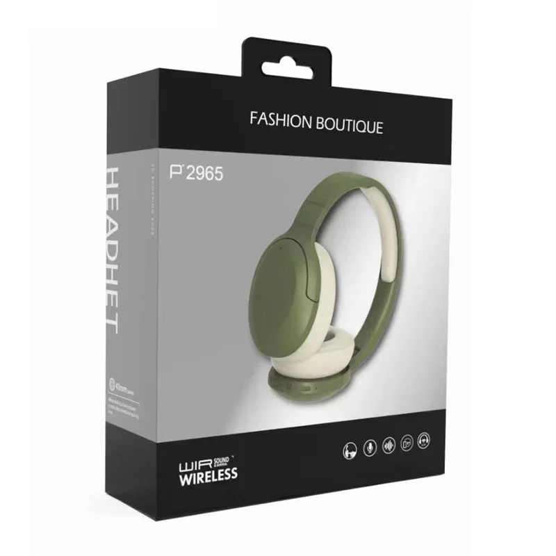 P2965 Over-Ear Wireless Bluetooth-compatible Headset Bass Effect Headphones Support TF Card - Army Green