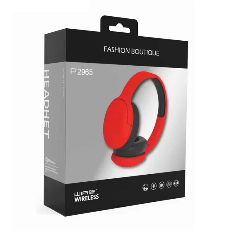 P2965 Over-Ear Wireless Bluetooth-compatible Headset Bass Effect Headphones Support TF Card - Red