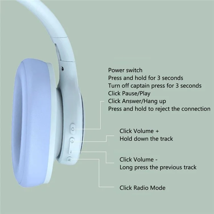 P2962 Over-Ear Wireless Headphones Bass Bluetooth-compatible Headset with Card Slot - Green