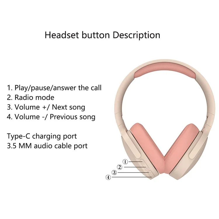 P2961 Wireless Bluetooth-compatible Headphones Over-Ear Lightweight Headset - Pink