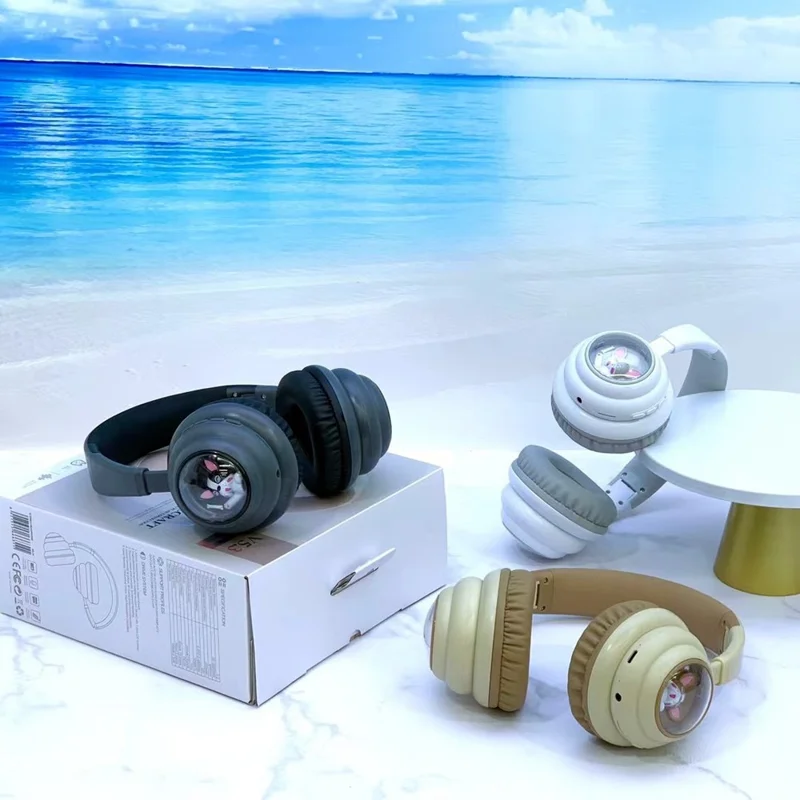 KE-31 Over-Ear Bluetooth-compatible Headphones with RGB Lights Wired / Wireless Headset - Beige