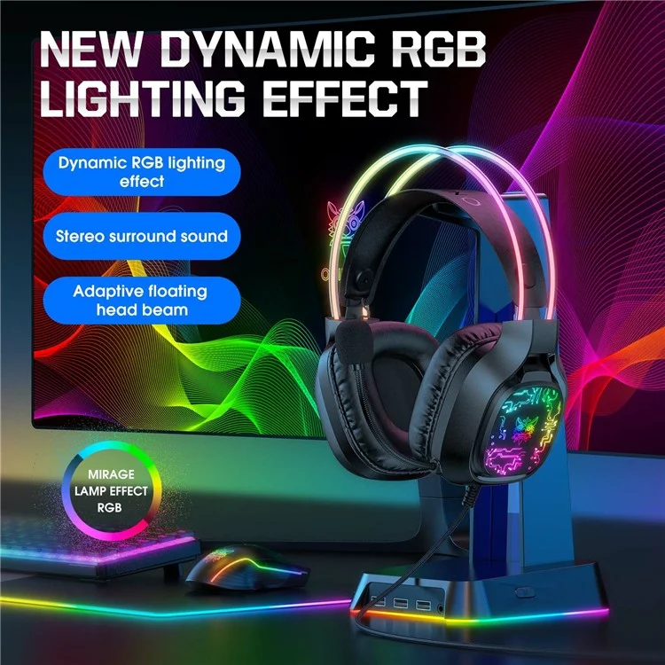 Onikuma X22 Auriculares de Juegos RGB Over-Ear Con Micrófono Cancelador de Ruido - Negro