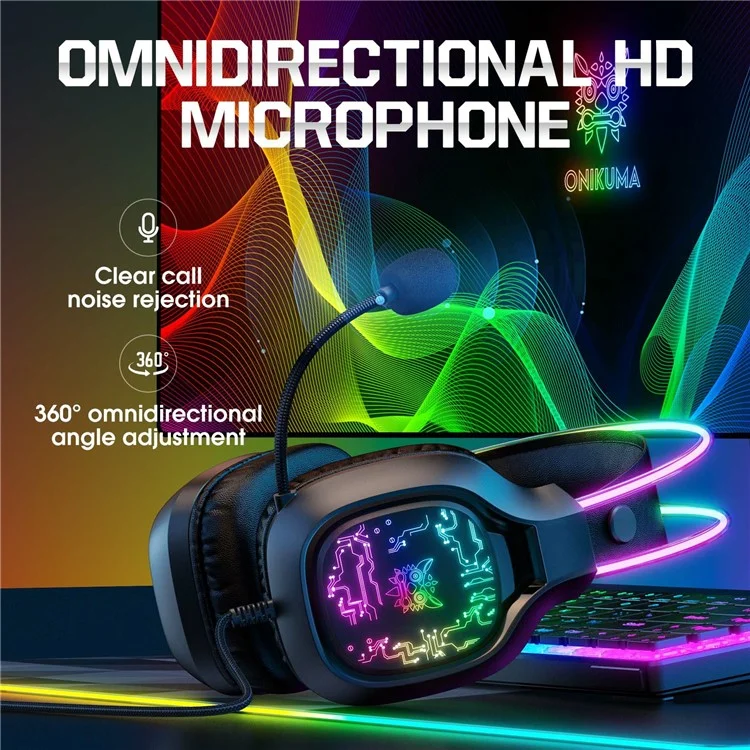 Onikuma X22 Over-lear RGB Gaming Hearset с Шумоподобным Микрофоном - Черный