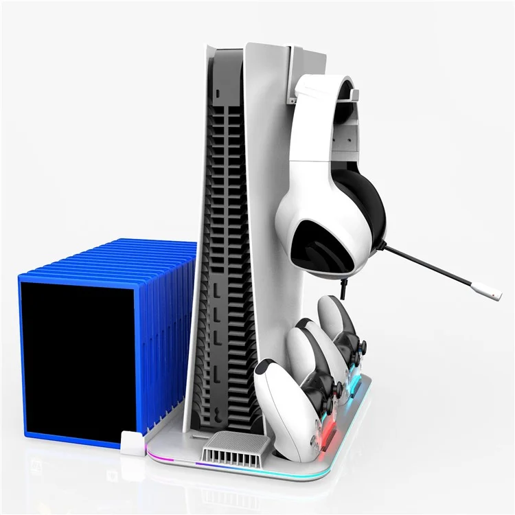 DZ504 Para PS5 / PS5 Slim Suporte de Resfriamento Multifuncional Suporte de Fone de Ouvido Prateleira de Armazenamento de Disco - Branco