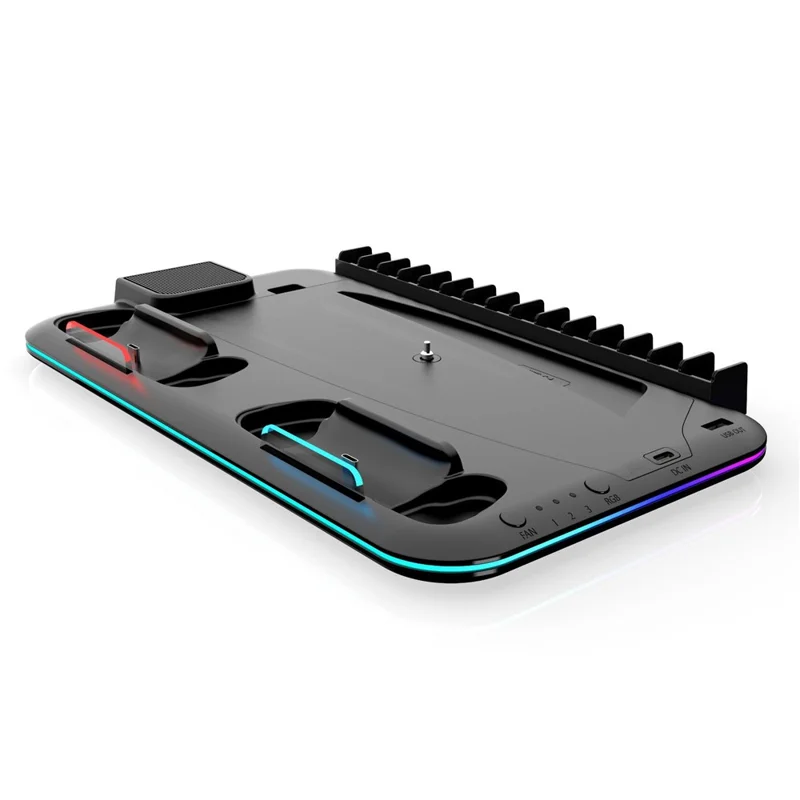 DZ504 For PS5 / PS5 Slim Многофункциональная охлаждающая подставка с держателем для наушников и отсеком для дисков - черный