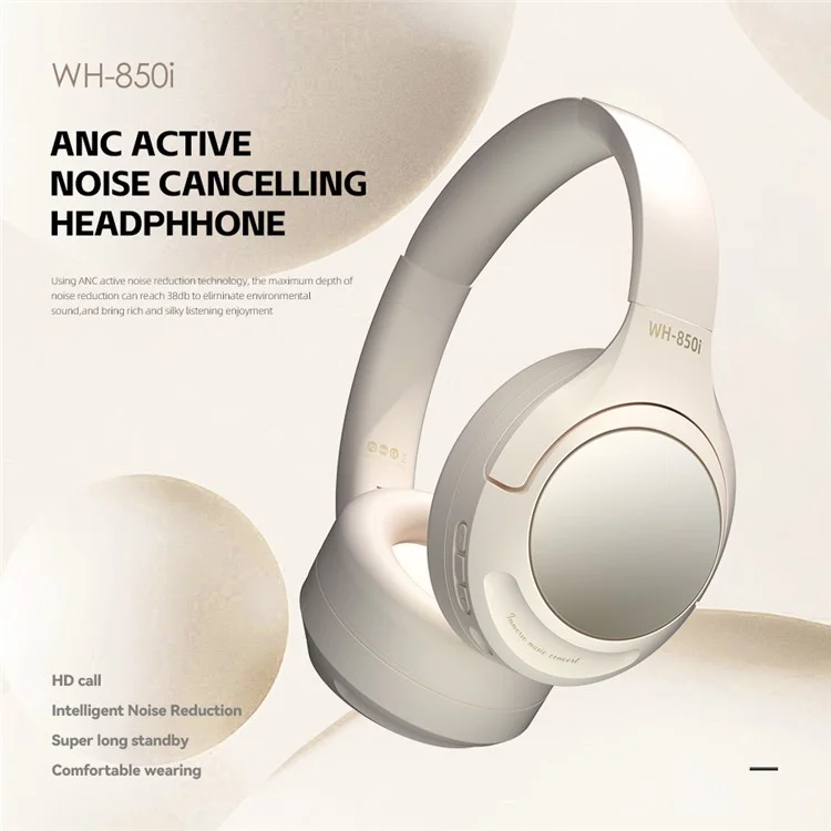 WH850i Pro Max Over-ear Wireless Bluetooth Headset ANC Stereo Music Gaming Headphone - White