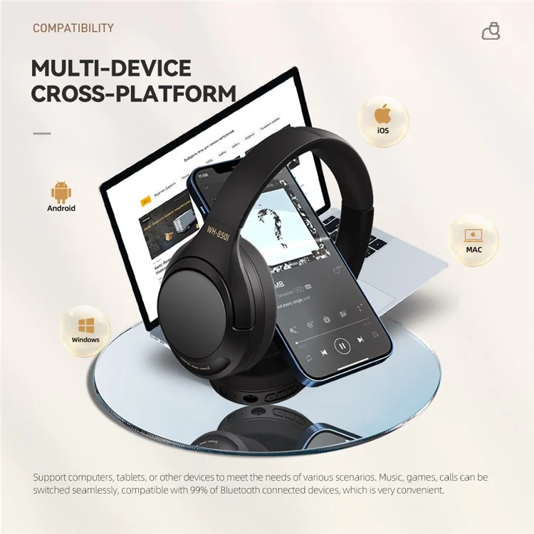 WH850i Pro Max Over-ear Wireless Bluetooth-compatible Headset ANC Stereo Music Gaming Headphone - Black