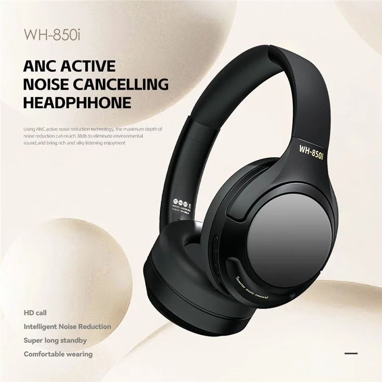 WH850i Pro Max Over-ear Wireless Bluetooth-compatible Headset ANC Stereo Music Gaming Headphone - Black
