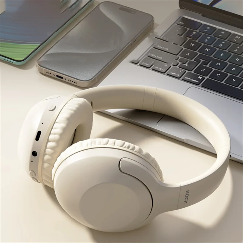 ROCK O3 Wireless On-Ear Headphones Bluetooth-compatible Stereo Headset Over Ear Noise Canceling - Light Grey