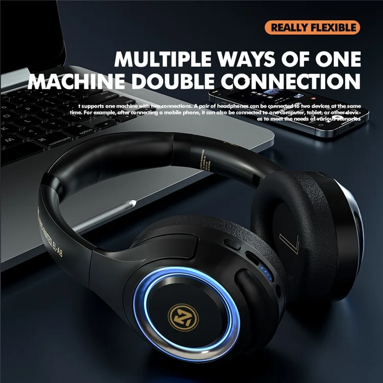 ROCK A8 Wired and Wireless On-Ear Headphones Headset with Microphone Bluetooth Stereo Headset Over Ear - Black