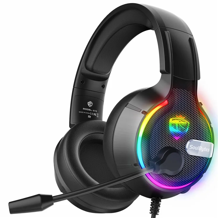 SOULBYTES S19 Auriculares RGB con diadema, Auriculares para juegos por cable para PC, USB+3,5 mm+4 Pin 