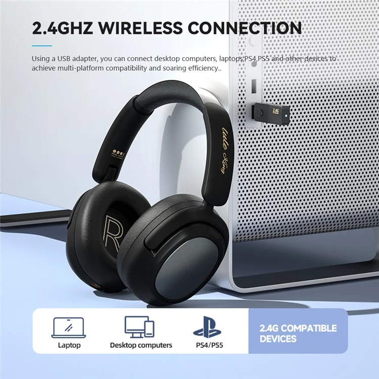 Auriculares inalámbricos 2,4 G con ANC, auriculares Bluetooth, auriculares musicales para juegos - Negro