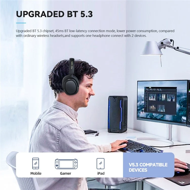 Auriculares inalámbricos 2,4 G con ANC, auriculares Bluetooth, auriculares musicales para juegos - Negro