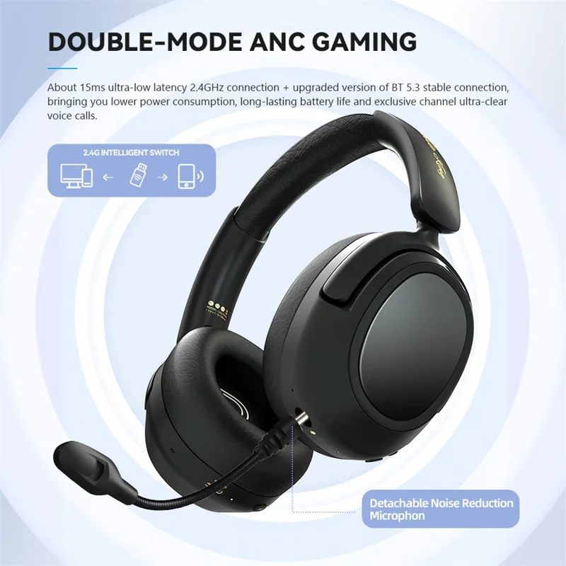 2.4G Wireless Headphone ANC Headset Bluetooth-compatible Music Gaming Earphone - White
