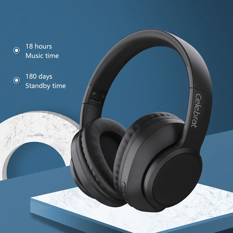 CELEBRAT A26 Foldable Over-ear Bluetooth-compatible Headset HiFi Music Gaming Headphone - Black